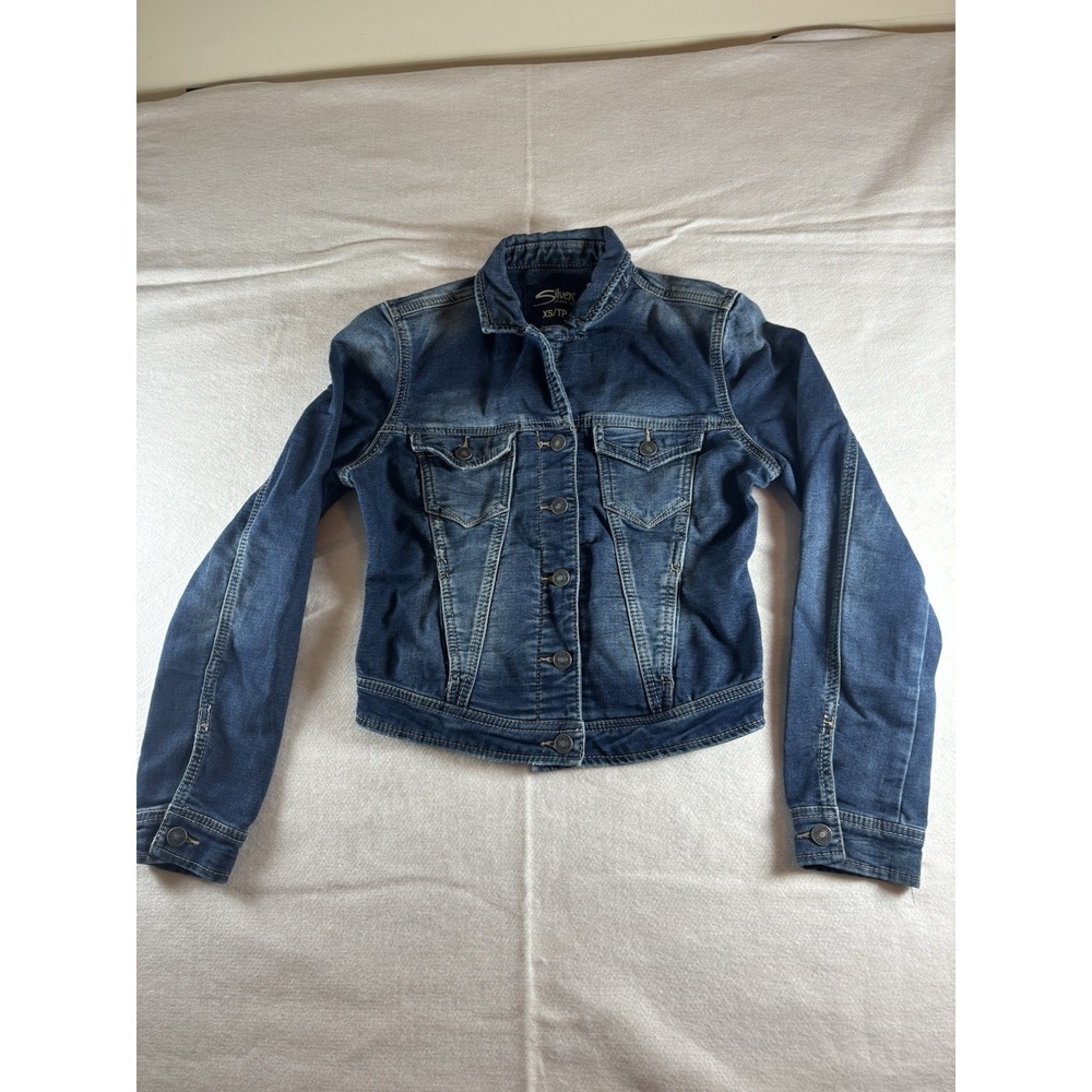 Silver Jeans Size XS/TP Blue Denim Waist Jacket Distressed